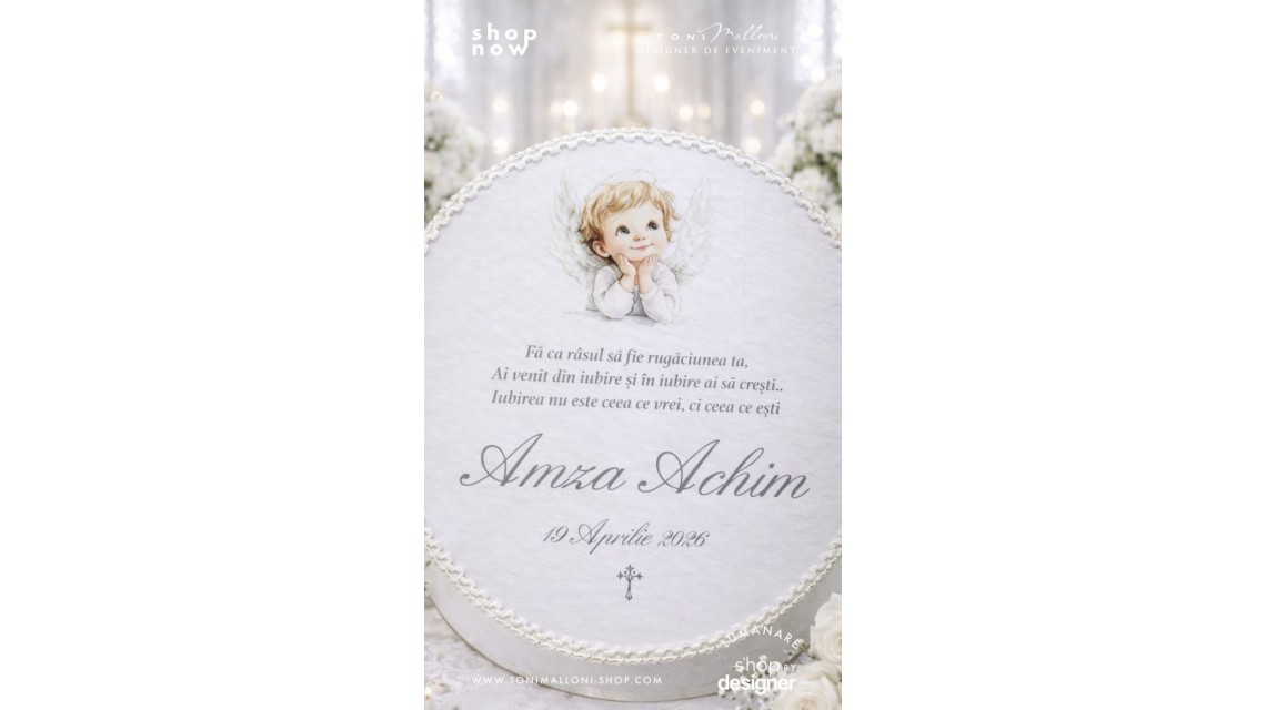 Trusou botez băiat Înger Alb elegant cu îngerași și aripi brodate 1